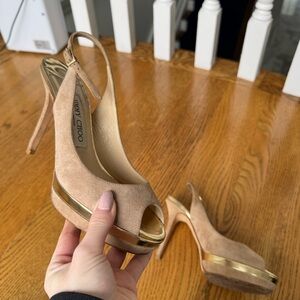 Jimmy choo beige nude suede heels slingback size 35